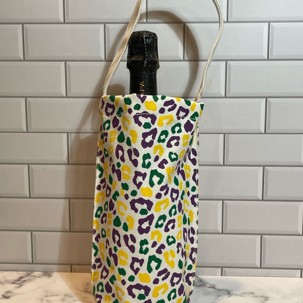 Mardi Gras Leopard Canvas Wine Bag